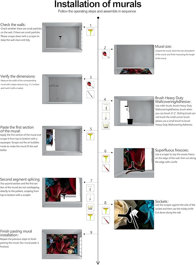 Large Dark Floral Wallpaper Colorful Spring Flowers Background Wall Mural (Not Peel and Stick)