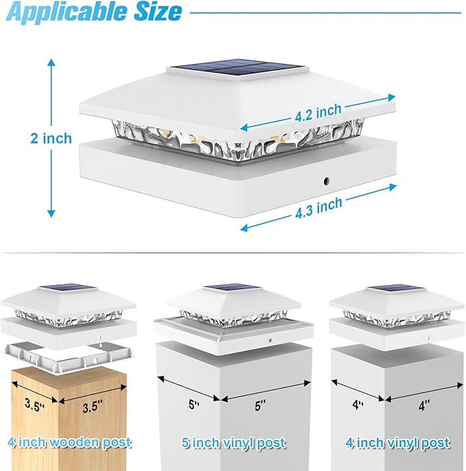 VOLISUN 4x4 Solar Post Cap Light 16pack,Solar Fence - Cap Lights Outdoor Waterproof for Wooden/Vinyl Post, White Deck Post Light Solar Powered with Warm White for Garden/Patio/Porch