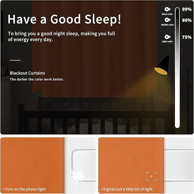 Easy-Going Blackout Curtains for Bedroom, Solid Thermal Insulated Grommet and Noise Reduction Window Drapes, Room Darkening Curtains for Living Room, 2 Panels(42x63 in, Orange)