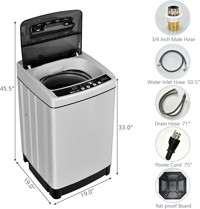 Giantex Full Automatic Washing Machine, 2 in 1 Portable Laundry Washer 1.5Cu.Ft 11lbs Capacity Washer and Spinner Combo 8 Programs 10 Water Levels Energy Saving Top Load Washer for Apartment Dorm