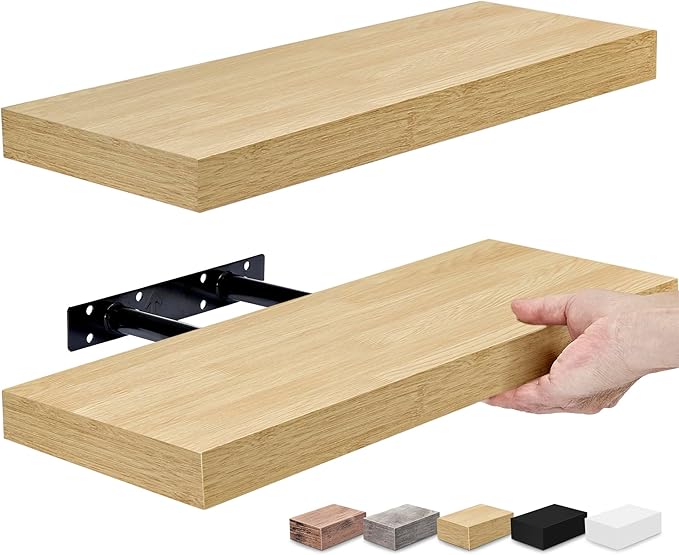 Sorbus Floating Shelves for Wall, Bathroom Shelves Wall Mounted for Kitchen, Bedroom, Bathroom Storage Over Toilet, Hanging Book Shelf for Ｗall Home Decor Living Room (Maple Wood, 2 Pack)