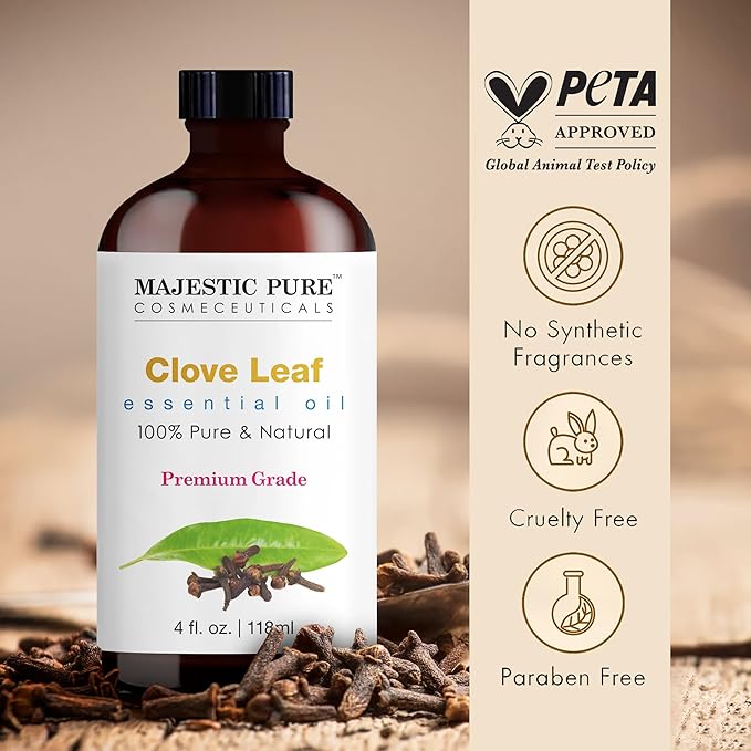 Majestic Pure Clove Essential Oil with Glass Dropper - Huge 4 Fl Oz - 100% Pure and Natural Clove Oil - Premium Grade Essential Oils for Diffuser, Aromatherapy, Soap and Candle Making