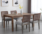 Kmax Farmhouse Dining Chairs Set of 2, Rustic Kitchen Chairs with Linen Fabric Seat and Woven Back, Vintage Accent Chairs for Dining Room, Living Room, Grey