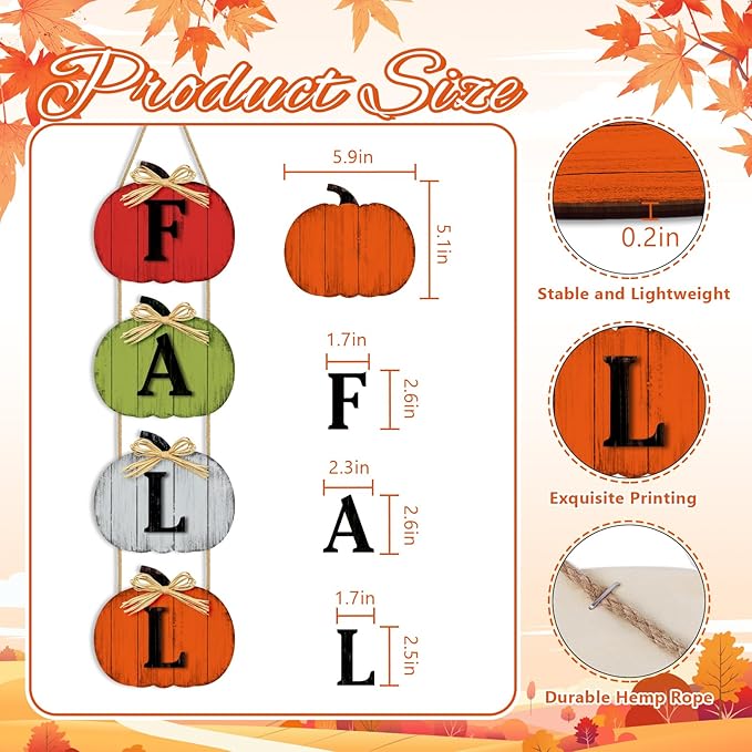Fall Decorations for Home Fall Pumpkin Door Sign, Rustic Farmhouse Thanksgiving Wall Decorations Wooden Hanging Signs for Porch Yard Seasonal Autumn Home Decor