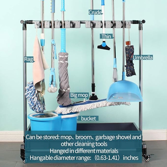 broom and mop holder put wet mops movable Commercial mop rack cleaning tool cart storage for garden garage organizer mop drain rack