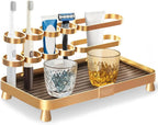 YUPER Bathroom Counter Organizer, Bathroom Organizers with Toothbrush Holder, Makeup Storage Shelf Vanity Tray Perfume Organizer, Bedroom Bar Corner Counter Storage Sink Shelf Gold