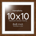 Homeforia 10x10 Picture Frame Brown, High-End Dark Oak 10 x 10 Square Brown Wood Frames with Mat 8 by 8 Photo, 10by10 Wooden Walnut Poster Frame Matted to 8x8 Print, Tempered Glass, Wall Kit, Set of 1