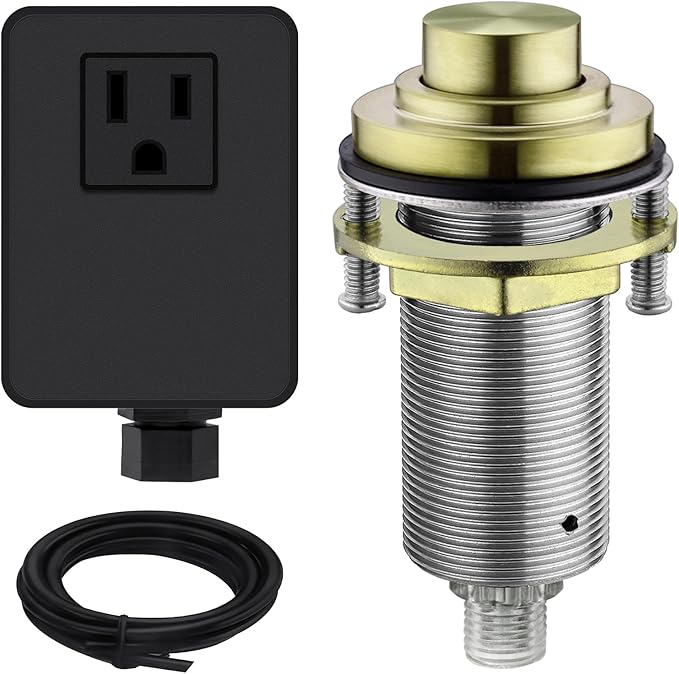 SinkTop Air Switch Kit with Brass Gold Long Button (Full Brass) for Garbage Disposal,without cabel