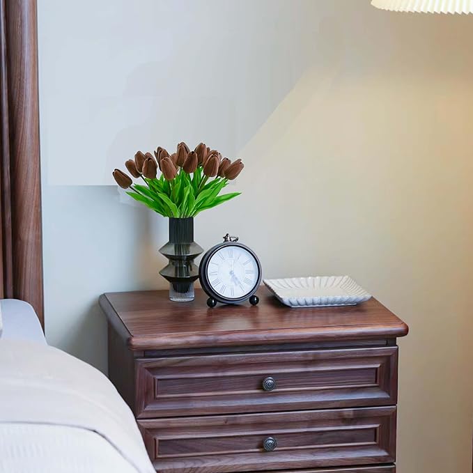 Mandy's Artificial Tulips 20 Stems Brown PU Faux Flowers for Wedding Home Decor 13.5 Inch