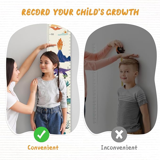 Personalized Name Growth Chart Wall Decor for Kids – Canvas Removable Height Chart Measuring Ruler 59" x 7.9" (Dinosaurs)