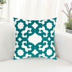 HWY 50 Teal Decorative Throw Pillow Covers 18x18 Inch (1 Piece), Embroidered Cotton Farmhouse Cushion Cover Pillow Case for Sofa Couch Living Room Bed, Geometric