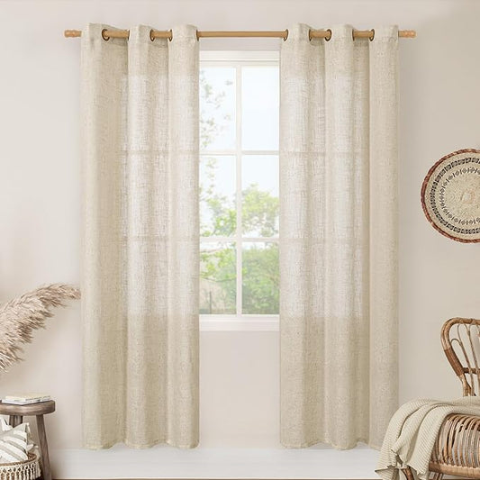LAMIT Natural Linen Curtains 80 inches Long 2 Panels Set, Bronze Grommet Thick Doorway Curtains Privacy Assured with Light Filtering for Bedroom/Living Room, 34 x 80 Inch, Linen