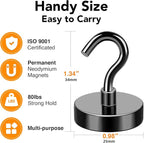 MIKEDE Black Magnetic Hooks, 80Lbs Heavy Duty Earth Magnets with Hooks for Cruise Cabin, Strong Magnet Hooks for Hanging, Super Metal Magnetic Hanger for Grill, Fridge, Kitchen - Pack of 10