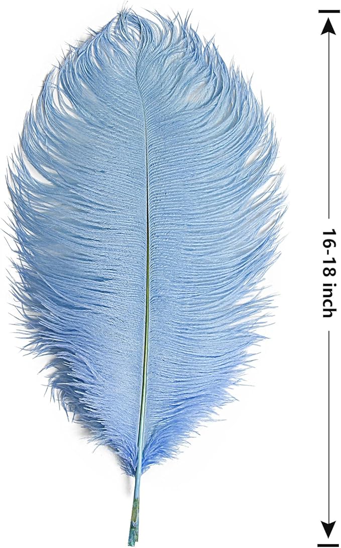 THARAHT Baby Blue Ostrich Feathers 12pcs Large Natural Bulk 16-18Inch 40cm-45cm for Wedding Party Centerpieces Easter Gatsbi and Home Decoration Feathers