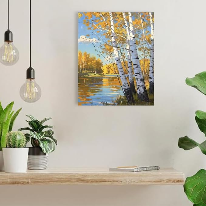 Poplar trees beside the blue sky and white clouds are suitable for living rooms bedrooms and offices Landscape posters and wall paintings