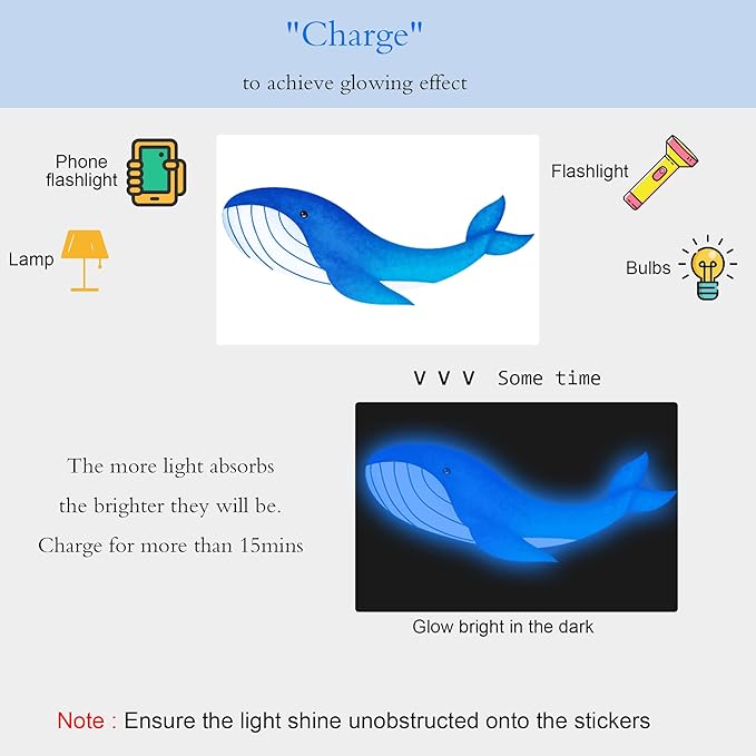 Sea Turtle Ocean Fish Wall Decals Glow in The Dark, Under The Sea Life Animals Stickers for Ceiling, Girls Boys Waterproof Decoration for Living Room Wall Bathroom Toilet