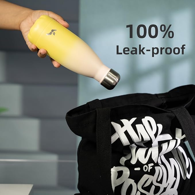 Insulated Water Bottles,12 oz Double Wall Stainless Steel Vacumm Metal Flask for Sports Travel,Lemon