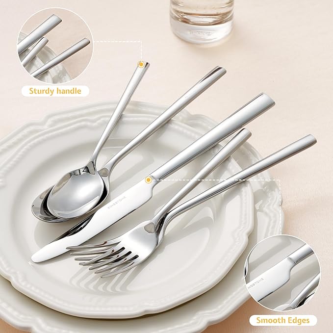 KINGSTONE Silverware Set, 40-Piece Forged Flatware Set Cutlery Set Premium Stainless Steel, Service for 8, for Kitchen, Home, Wedding, Party, Mirror Polished and Dishwasher Safe