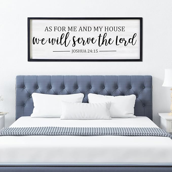 As For Me And My House We Will Serve The Lord Framed Wall Art, 40''×15'' Vintage Positive Religious Bible Verse for Christian God Jesus Christ Prayer, Rustic Long Holy Catholic Scripture Decor