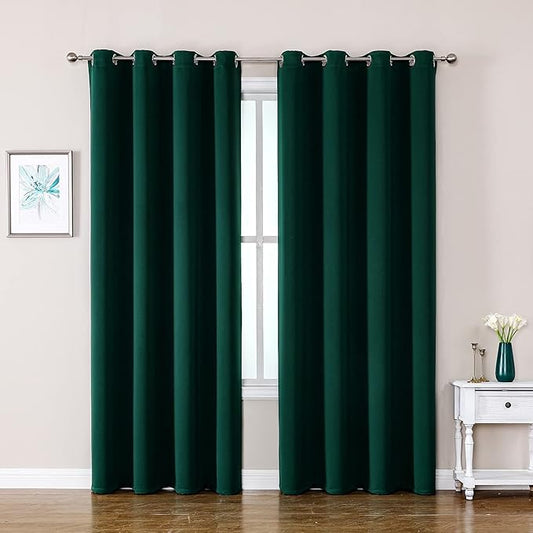 ChrisDowa Grommet Blackout Curtains for Bedroom and Living Room - 2 Panels Set Thermal Insulated Room Darkening Curtains (Forest Green, 52W x 72L)