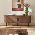 mopio Quin TV Stand, Mid Century Modern for 55/60/65 inch TV, Farmhouse TV Stand, Entertainment Center with Storage, TV and Media Console for Living Room (Walnut, 59" Tambour)