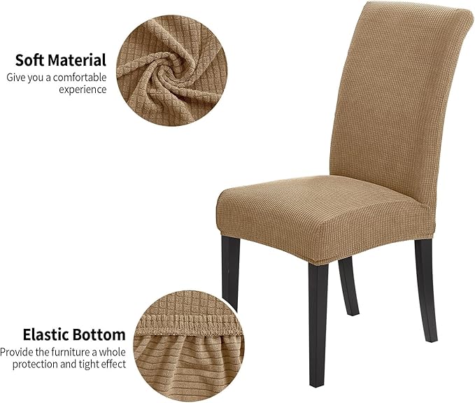 Joccun Chair Covers for Dining Room Set of 4, Dining Chair Slipcovers Stretch Dining Room Chair Covers Seat Protector,Washable Parsons Chair Cover for Home,Hotel,Banquet(Tan,4 Pack)
