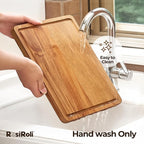 Acacia Wood Cutting Board for Kitchen - 0.8 inch Thick Wood Charcuterie Cheese Board with Side Handles and Juice Grooves, Wooden Chopping Block for Meat and Veggies, 13x10 inch