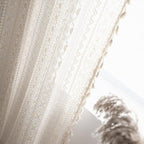 Sutuo Home Crochet Boho Curtain 63 Inches Length, Sheer Lace Handmade Tassels Knitted Window Treatment Vintage Rustic Bohemian Farmhouse Drape for Bedroom Rod Pocket 1 Panel 59" W x 63" L, Beige Wave