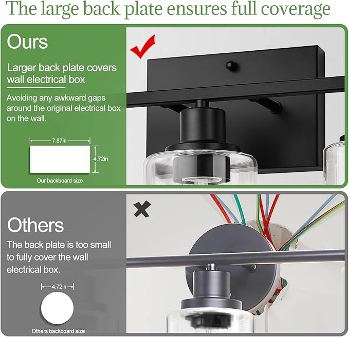 3 Light Bathroom Light Fixtures, Matte Black Modern Vanity Lights with Clear Glass Shade, Bathroom Wall Lamp for Mirror Kitchen Living Room Hallway Cabinet Porch