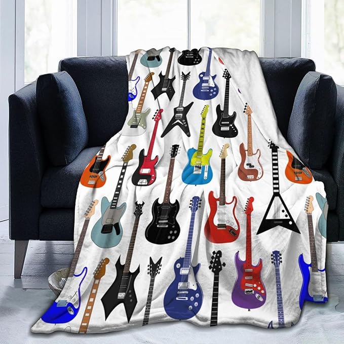 Electric Guitars Pattern Throw Blanket Music Soft Fleece Blanket Men Women Gift for Kids Boys Girls for Party Couch Sofa Bed Deco Blankets 80x60 Inch