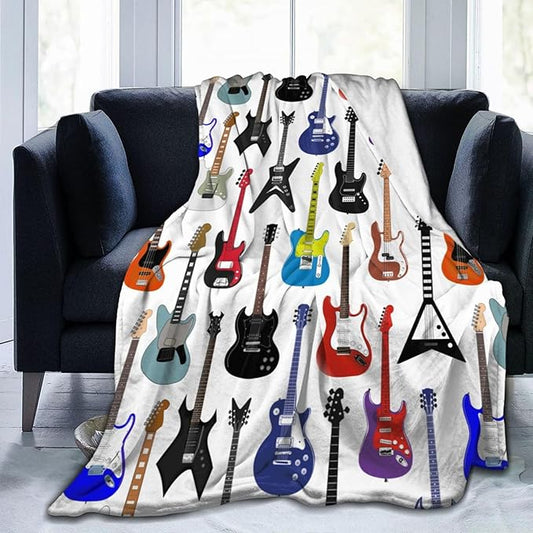Electric Guitars Pattern Throw Blanket Music Soft Fleece Blanket Men Women Gift for Kids Boys Girls for Party Couch Sofa Bed Deco Blankets 80x60 Inch