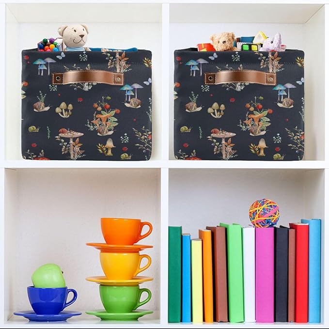 Storage Basket Bin Mushroom Snail Organizer Basket Collapsible Shelf Basket Cube with handle for Nursery Bedroom Bathroom, one sizex1