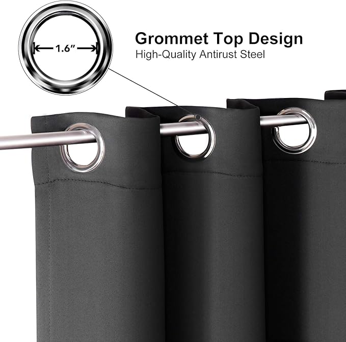 ChrisDowa Grommet Blackout Curtains for Bedroom and Living Room - 2 Panels Set Thermal Insulated Room Darkening Curtains (Dark Grey, 52W x 84L)