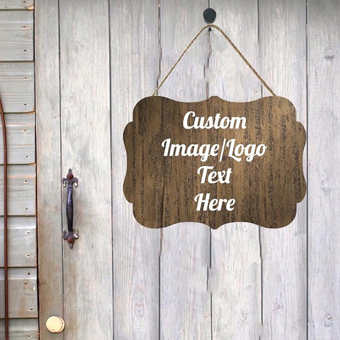 Personalized Wooden Welcome Sign Front Door Decor Home Sign Customized Image/Text Hanging Farmhouse Decorations for Home Office 11.2 * 8 Inch
