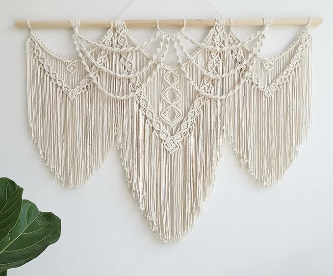 large macrame wall hanging - Boho Tapestry Macrame Wall Decor Art- Chic Bohemian Handmade Woven Tapestry Home Decoration for Bedroom Living Room Apartment Wedding Party - 43"x32" (Beige-fringe)