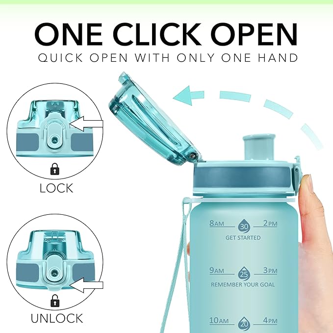 32oz Motivational Water Bottles with Time Marker & Fruit Strainer, Transparent Gradient Color Water Bottle with Times to Drink, Leakproof & BPA Free, Reusable Bottle with Strap (No Straw)