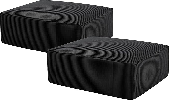 40" Square Stuffed Ottoman Pouf for Sofa Couch, Corduroy Poufs with Foam Chunk Filling, Furry & Fluffy Foot Stool Movable Ottoman. 40 * 31 Floor Poufs Foot Rest for Living Room, Black