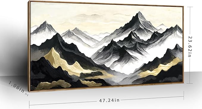 amatop Large Framed Canvas Wall Art Modern Abstract Mountain Landscape Art Print Zen Minimalist Artwork Black and White Decorative Motivational Picture for Office Living Room Bedroom Decor 48x24 Inch