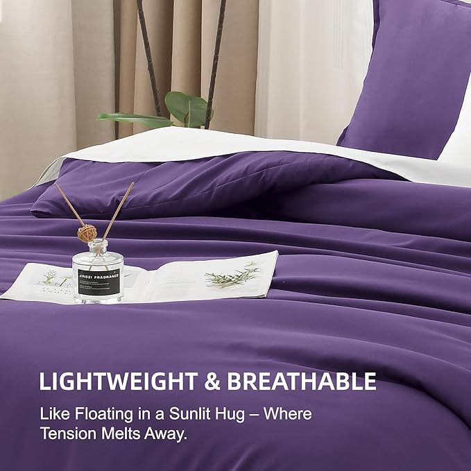 Litanika Purple Comforter Set California King Size, 3 Pieces Cal King Lightweight Solid Bedding Comforter Set, Oversized All Season Fluffy Bed Set (104x96In Comforter & 2 Pillowcases)