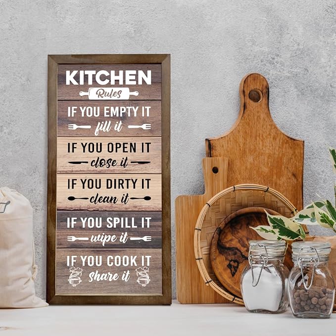 Kitchen Decor Wall, Rustic Kitchen Decorations, Kitchen Frame Décor, Kitchen Rules Sign, Kitchen Wall Décor, Kitchen Decor and Accessories, Farmhouse Kitchen Frame Sign, Rustic Kitchen Door Rules Sign
