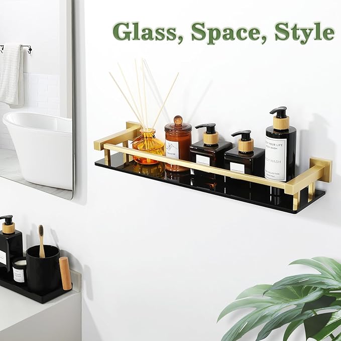 Alise Bathroom Shelves,Gold Glass Shelf for Bathroom, Modern Floating Shelves,20 inch
