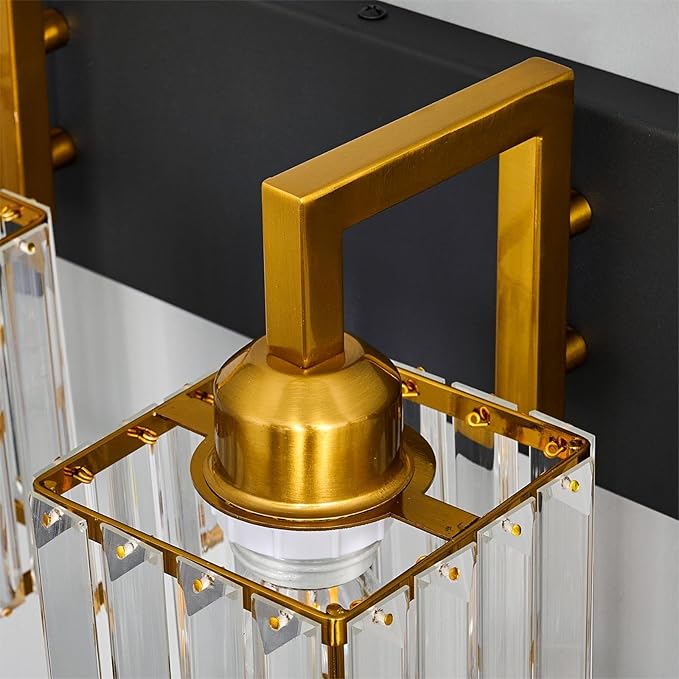 Modern Bathroom Vanity Light 3-Lights Black Gold Crystal Wall Lamp Bathroom Modern Crystal Vanity Lighting