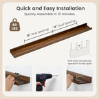 Picture Ledge Wall Shelves 48 inch Width Set of 2, Solid Pine Wood Rustic Floating Ledge Shelves for Wall for Kids' Room Bedroom Kitchen Bathroom Living Room Nursery Display Wall Decor, Walnut
