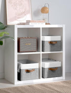 StorageWorks Storage Baskets for Shelves, Foldable Fabric Closet Storage Bins with Handles, Fabric Storage Bins Clothes Organizer, Gray and White, 3-Pack, Large