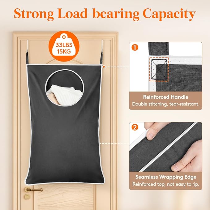 Lifewit Over Door Laundry Hamper, Large Collapsible Hanging Laundry Hamper, Hanging Laundry Basket Bag for Bathroom Bedroom Dirty Clothes Storage Organizer, Dark Gray