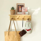 Entrance Coat Rack ，Coat Hooks, Wall-Mounted Wooden Hook Rack, Wall-Mounted Shelves are Very Suitable (Oak Colored Finish-2)