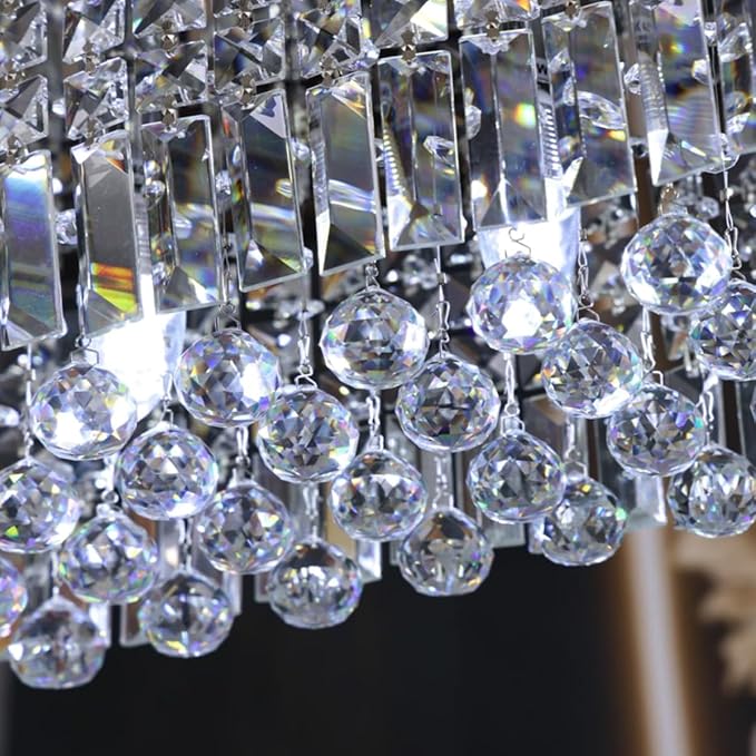 Modern Crystal Chandelier, 8-Lights Rectangle Chandelier Rectangular Flush Mount Pendant Ceiling Light Fixture K9 Crystal Raindrop Chandeliers for Dining Living Room Kitchen Island 𝐋𝟒𝟎 𝐈𝐧𝐜𝐡