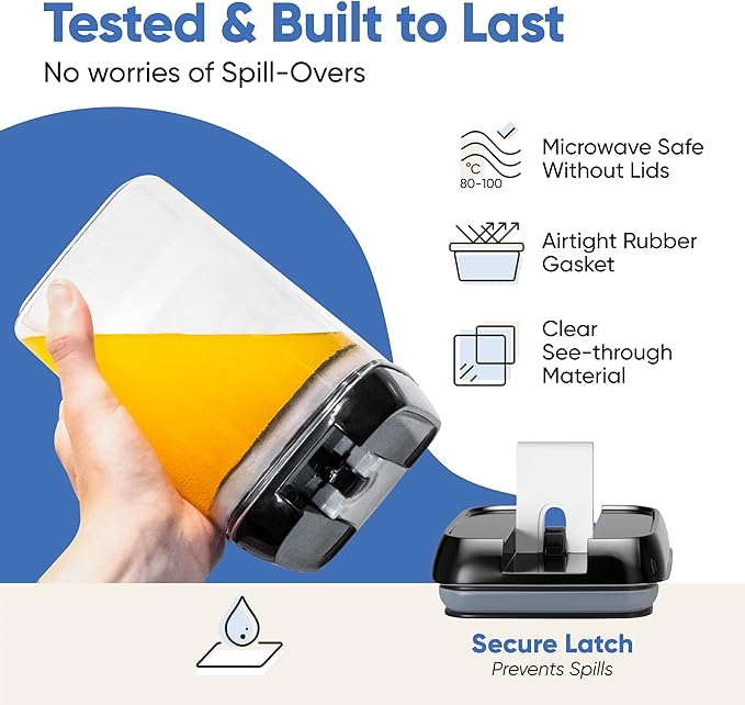 Chef's Path - Set of 7 Airtight Food Storage Containers for Kitchen Storage - Clear Plastic - Durable Strong Lids - Labels and Chalk Marker