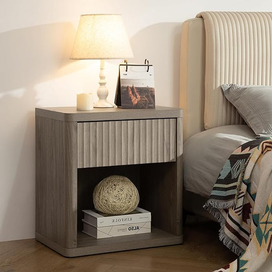 SICOTAS Large Nightstand with Drawer Storage - Grey Alder