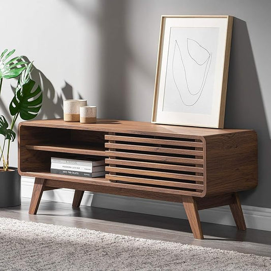 mopio Ensley TV Stand, Mid Century Modern for 55/60/65 inch TV, Farmhouse TV Stand, Entertainment Center with Storage, TV and Media Consol for Living Room (Walnut, 46")